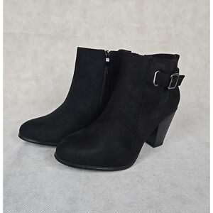 NEW Shoeland Boots Womens Size 10 Black Suede Block Heel Booties Zip Closure NIB